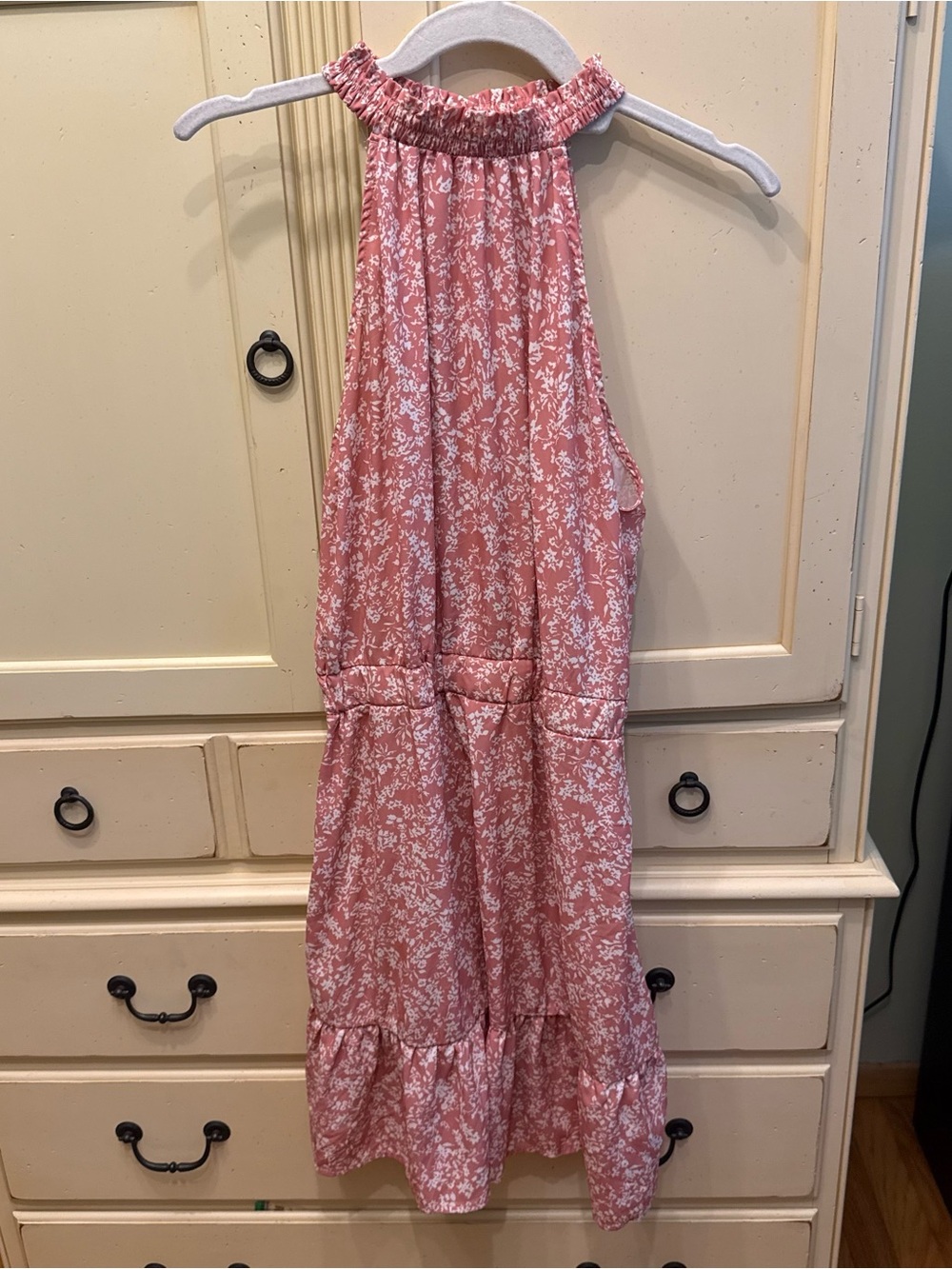 Pink Floral Halter Mini Dress